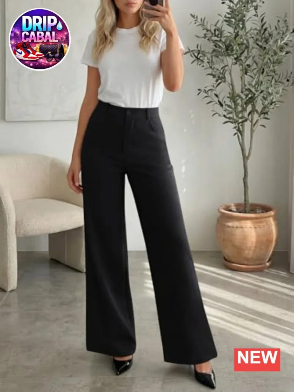 Wide Leg High Waisted Work Pants with Pockets